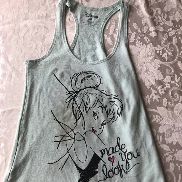 Disney Tops - DISNEY Tinkerbell “Made You Look” Mint Tank Top
